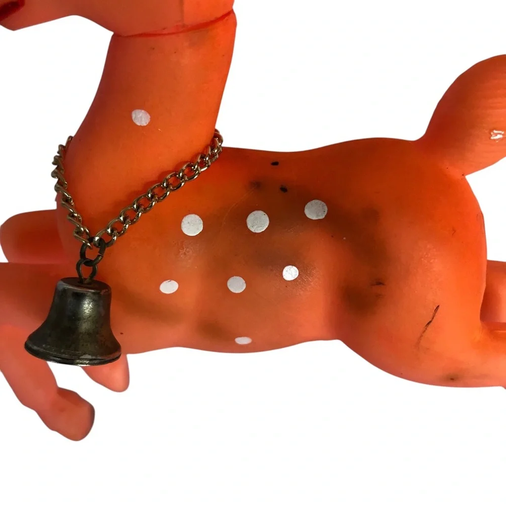 VINTAGE 60s Christmas Rare Orange Rubber Leaping Deer Reindeer Swivel Head Japan